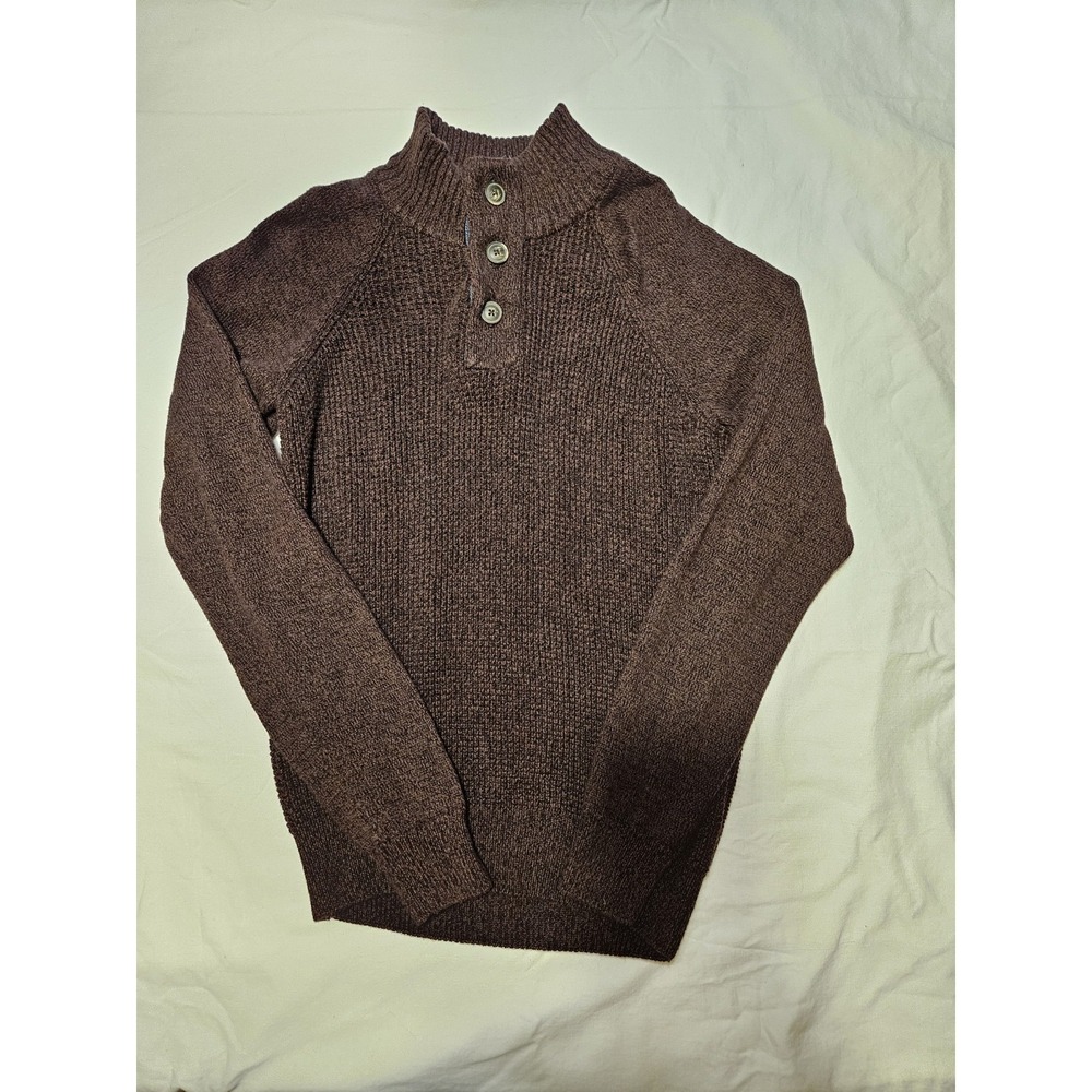 Weatherproof Vintage Small Brown Knit‎ Pullover Sweater 3 Button Mock Neck